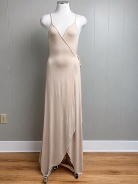 Clayton NWT Dita Wrap Maxi Dress XS Nude Beige Made USA